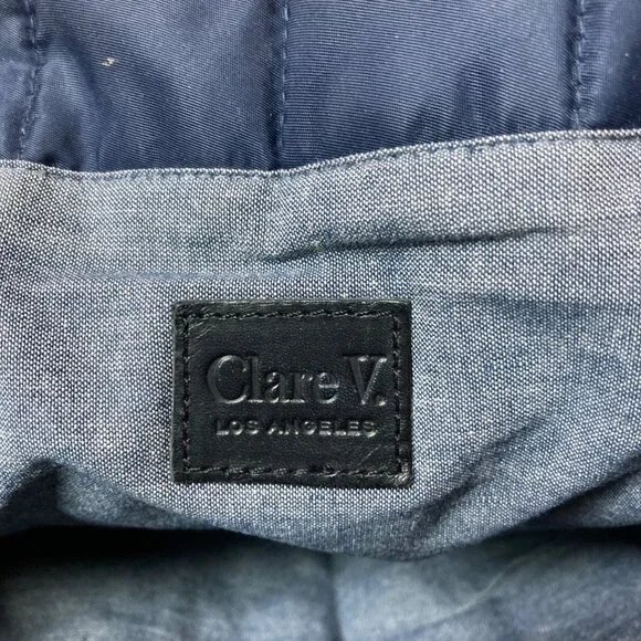 Clare V. Tropezienne Tote Quilted Puffer Bag Navy Blue Flaw inside Straps - Picture 3 of 7